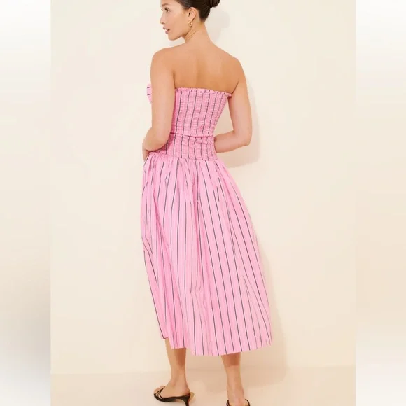 DAMSON MADDER Mia Midi Dress in Pink Stripe Bow Tie UK 10 US 6 - Picture 2 of 11